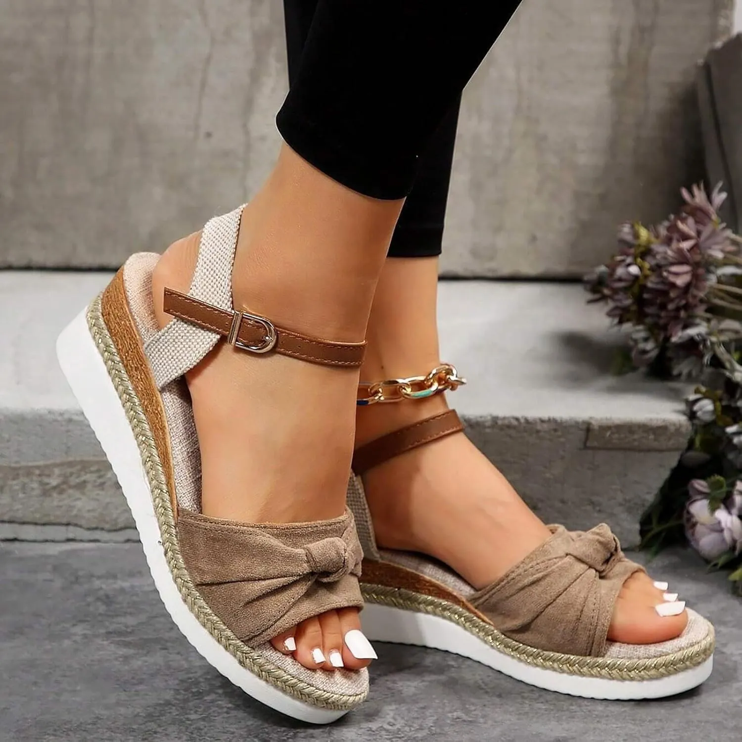 Orthopedic Wedge Sandals for Women Summer Dressy,Flat Open Toe Ankle Strap Espadrilles Sandals Women Walking Slippers with Arch Support Wedge Sandals Summer Beach Dress Comfortable Outdoor Shoes