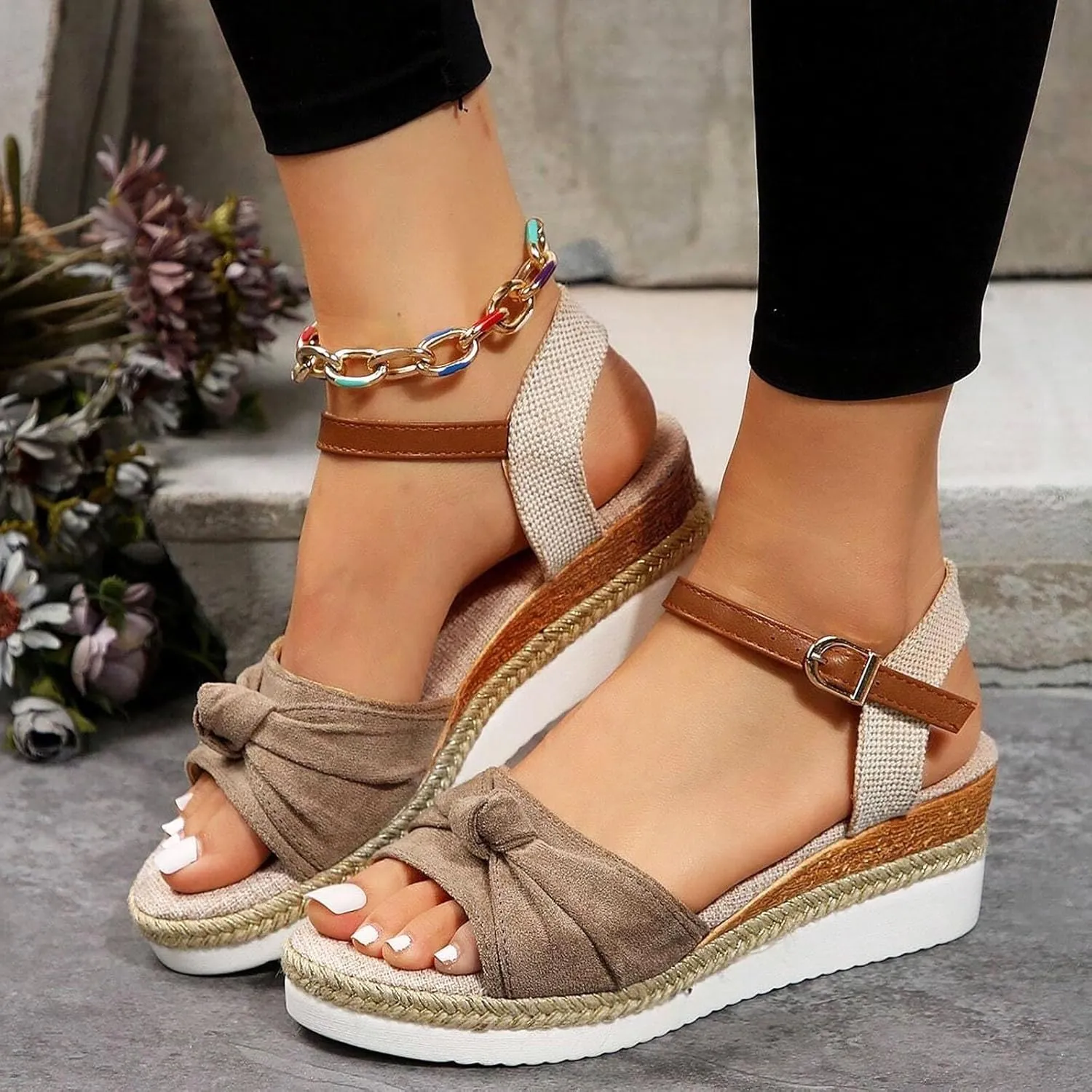 Orthopedic Wedge Sandals for Women Summer Dressy,Flat Open Toe Ankle Strap Espadrilles Sandals Women Walking Slippers with Arch Support Wedge Sandals Summer Beach Dress Comfortable Outdoor Shoes