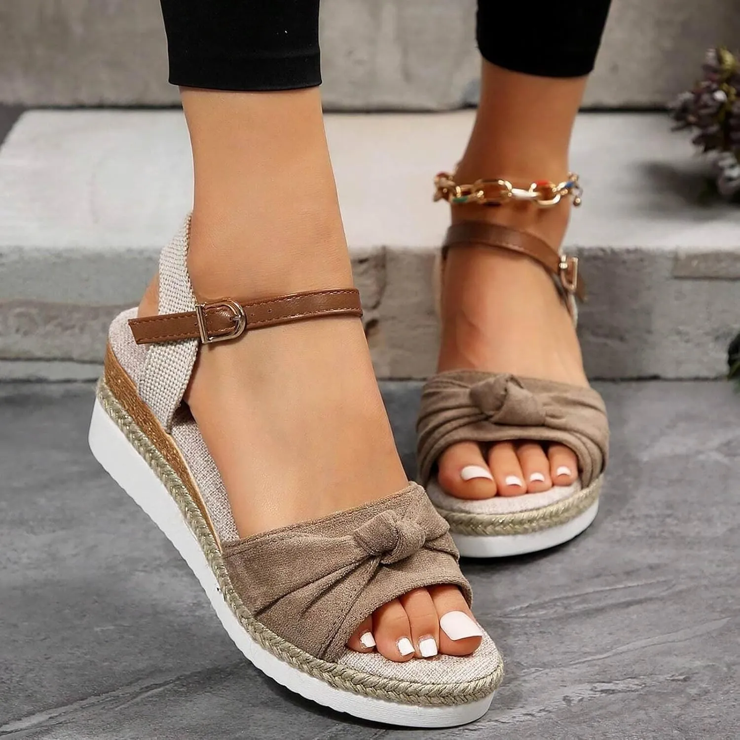 Orthopedic Wedge Sandals for Women Summer Dressy,Flat Open Toe Ankle Strap Espadrilles Sandals Women Walking Slippers with Arch Support Wedge Sandals Summer Beach Dress Comfortable Outdoor Shoes