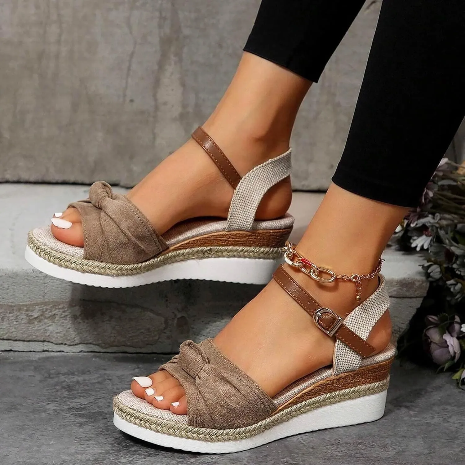 Orthopedic Wedge Sandals for Women Summer Dressy,Flat Open Toe Ankle Strap Espadrilles Sandals Women Walking Slippers with Arch Support Wedge Sandals Summer Beach Dress Comfortable Outdoor Shoes
