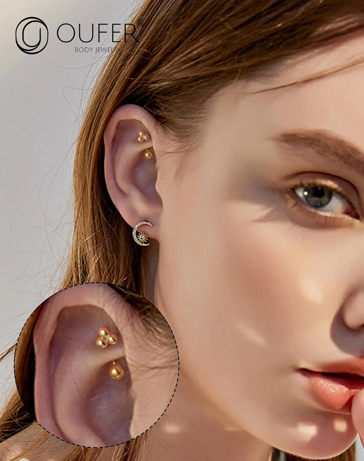 OUFER Rook Piercing Jewelry, 316L Surgical Steel Eyebrow Rings, 16G Curved Barbells, Gold Rook Jewelry, Eyebrow Piercing Jewelry, Daith Helix Rook Earrings for Women Men