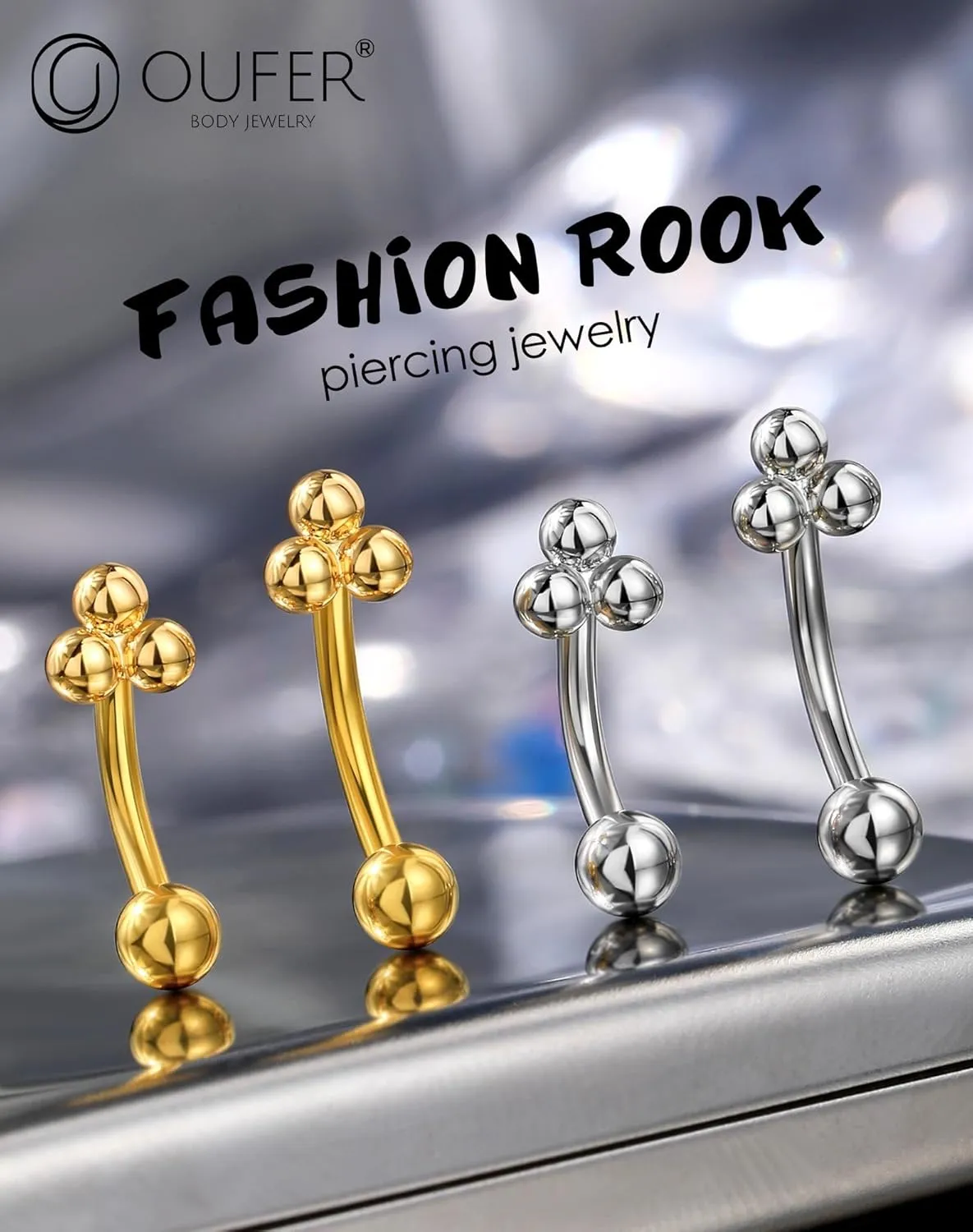 OUFER Rook Piercing Jewelry, 316L Surgical Steel Eyebrow Rings, 16G Curved Barbells, Gold Rook Jewelry, Eyebrow Piercing Jewelry, Daith Helix Rook Earrings for Women Men