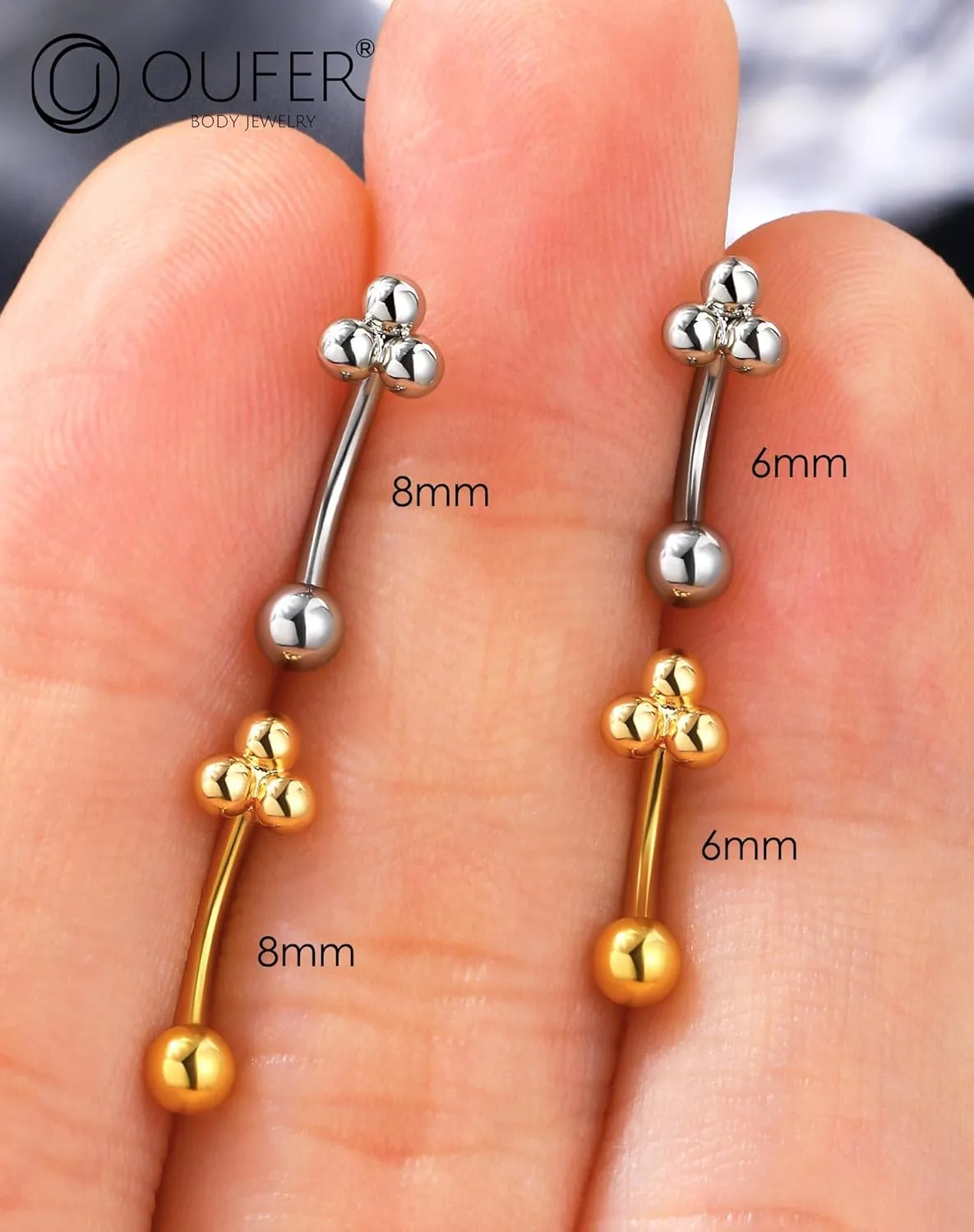 OUFER Rook Piercing Jewelry, 316L Surgical Steel Eyebrow Rings, 16G Curved Barbells, Gold Rook Jewelry, Eyebrow Piercing Jewelry, Daith Helix Rook Earrings for Women Men