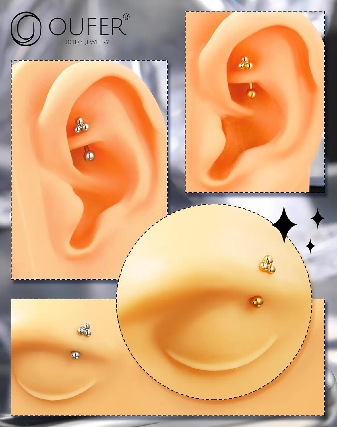 OUFER Rook Piercing Jewelry, 316L Surgical Steel Eyebrow Rings, 16G Curved Barbells, Gold Rook Jewelry, Eyebrow Piercing Jewelry, Daith Helix Rook Earrings for Women Men