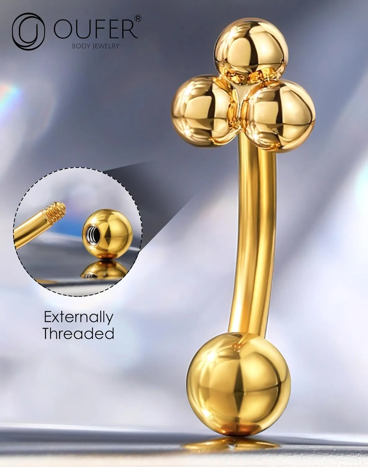 OUFER Rook Piercing Jewelry, 316L Surgical Steel Eyebrow Rings, 16G Curved Barbells, Gold Rook Jewelry, Eyebrow Piercing Jewelry, Daith Helix Rook Earrings for Women Men