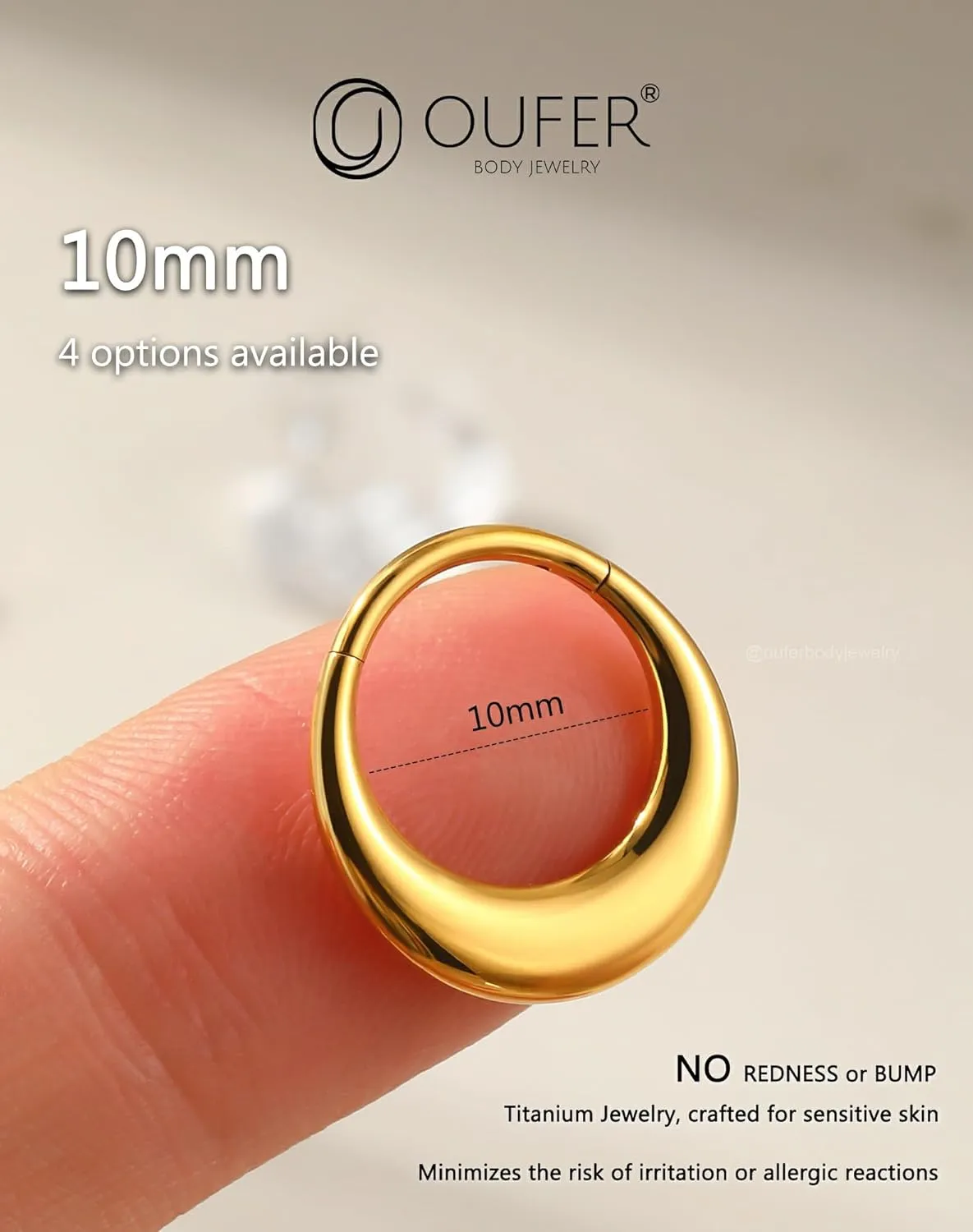 OUFER Titanium Septum Rings, 16G Septum Jewelry, Clicker Septum Nose Piercing Jewelry Hoops, Silver Gold Hinged Segment Daith Piercing Jewelry for Women Men-8mm/10mm