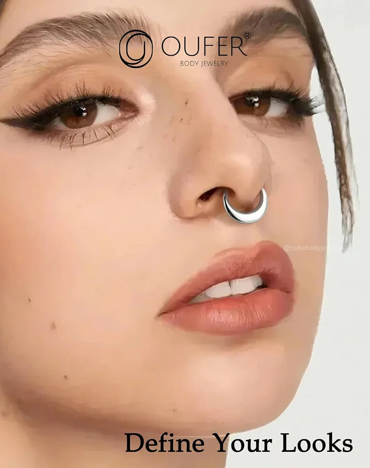 OUFER Titanium Septum Rings, 16G Septum Jewelry, Clicker Septum Nose Piercing Jewelry Hoops, Silver Gold Hinged Segment Daith Piercing Jewelry for Women Men-8mm/10mm