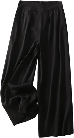 Palazzo Pants for Women Elastic High Waisted Pants Summer Linen Wide Leg Lounge Trousers Sporty Joggers