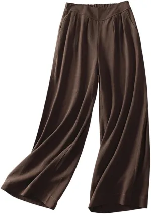 Palazzo Pants for Women Elastic High Waisted Pants Summer Linen Wide Leg Lounge Trousers Sporty Joggers