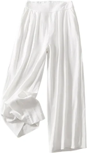 Palazzo Pants for Women Elastic High Waisted Pants Summer Linen Wide Leg Lounge Trousers Sporty Joggers