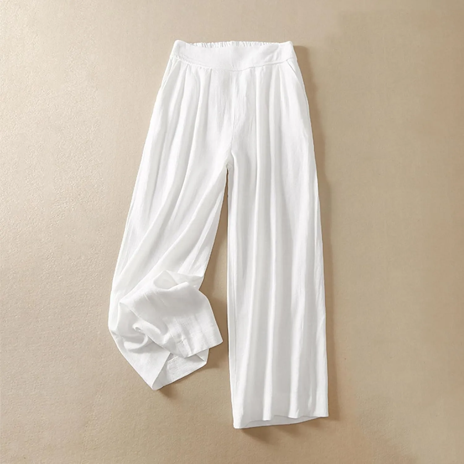 Palazzo Pants for Women Elastic High Waisted Pants Summer Linen Wide Leg Lounge Trousers Sporty Joggers