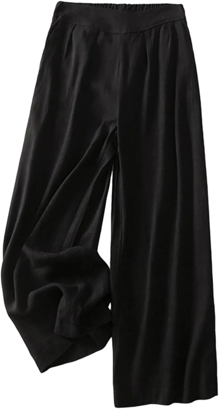 Palazzo Pants for Women Elastic High Waisted Pants Summer Linen Wide Leg Lounge Trousers Sporty Joggers