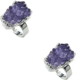 PartyKindom Amethyst Ring Jewelry for Women Irregular Rough Hand Jewelry Stylish Crystal Decor Unique Fashion