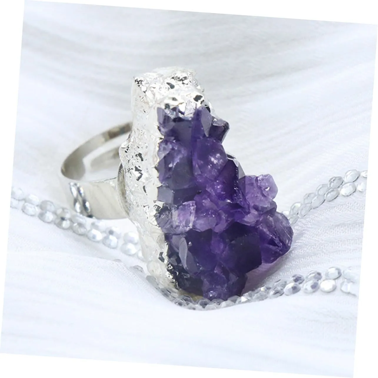 PartyKindom Amethyst Ring Jewelry for Women Irregular Rough Hand Jewelry Stylish Crystal Decor Unique Fashion
