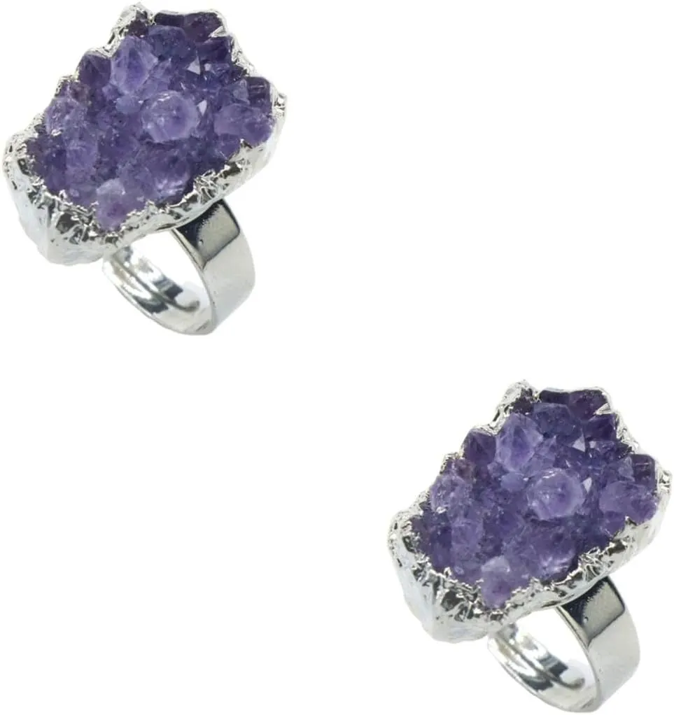 PartyKindom Amethyst Ring Jewelry for Women Irregular Rough Hand Jewelry Stylish Crystal Decor Unique Fashion