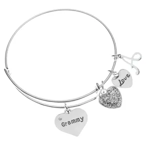 Personalized Grammy Initial Charm Bangle Bracelet,Custom Grammy Jewelry, Mothers Day Jewelry, Gift for Her