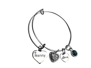 Personalized Nanny Birthstone Charm Bangle Bracelet,Custom Nanny Jewelry, Mothers Day Jewelry, Gift for Her