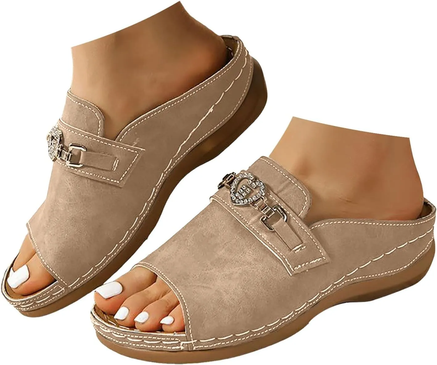 Platform Slip on Espadrille Sandals for Women Casual Wide Leather Orthopedic Walking Fish Shoes Women Sandals Dressy Comfortable Beach Vacation Travel Walking Party Dress Sandals