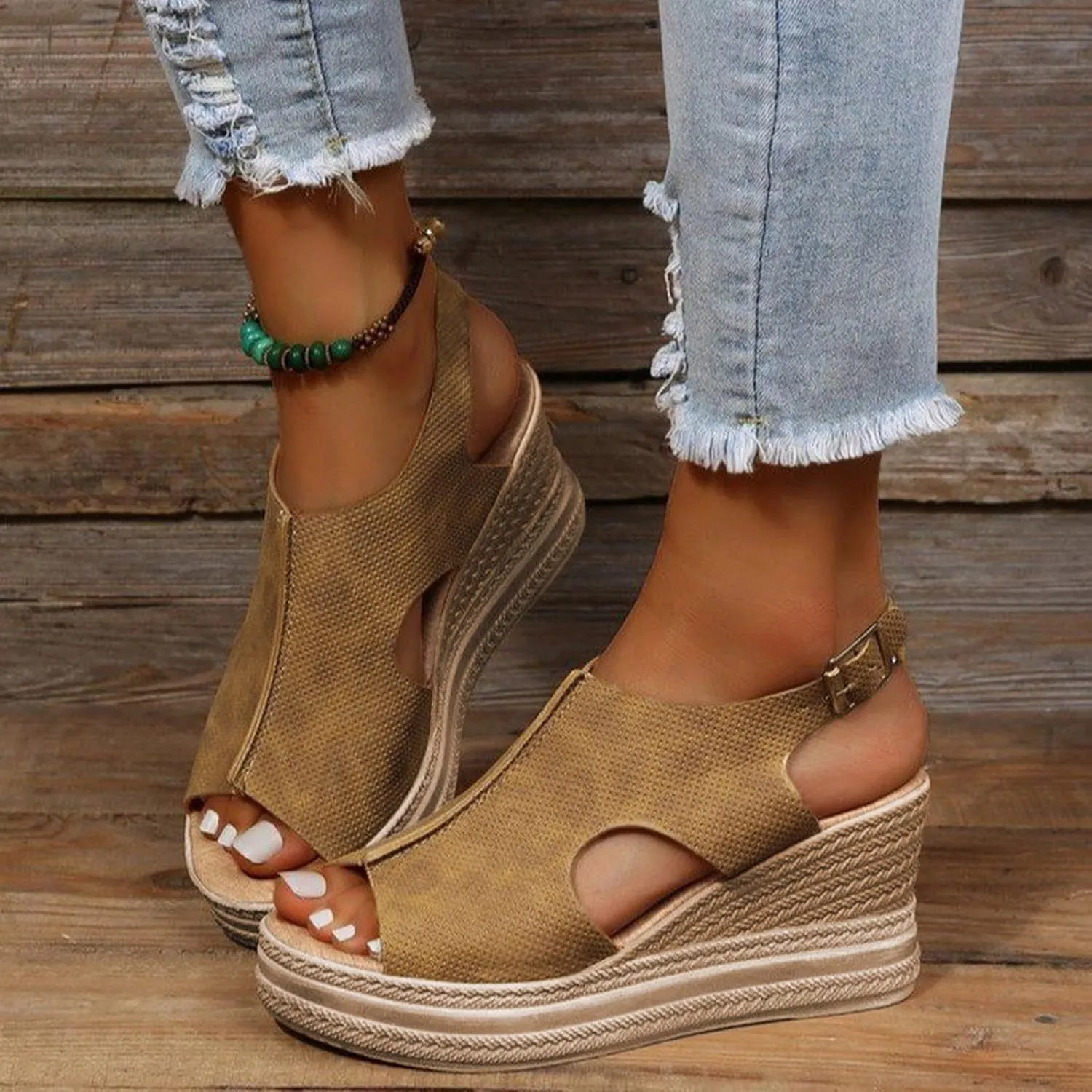 Platform Wedge Low Heels Sandals for Women 2025 Summer Casual Open Toe Orthopedic Thick Sole Lightweight Sandals Wide Width Walking Dress Shoes for Party Casual Beach Vacation