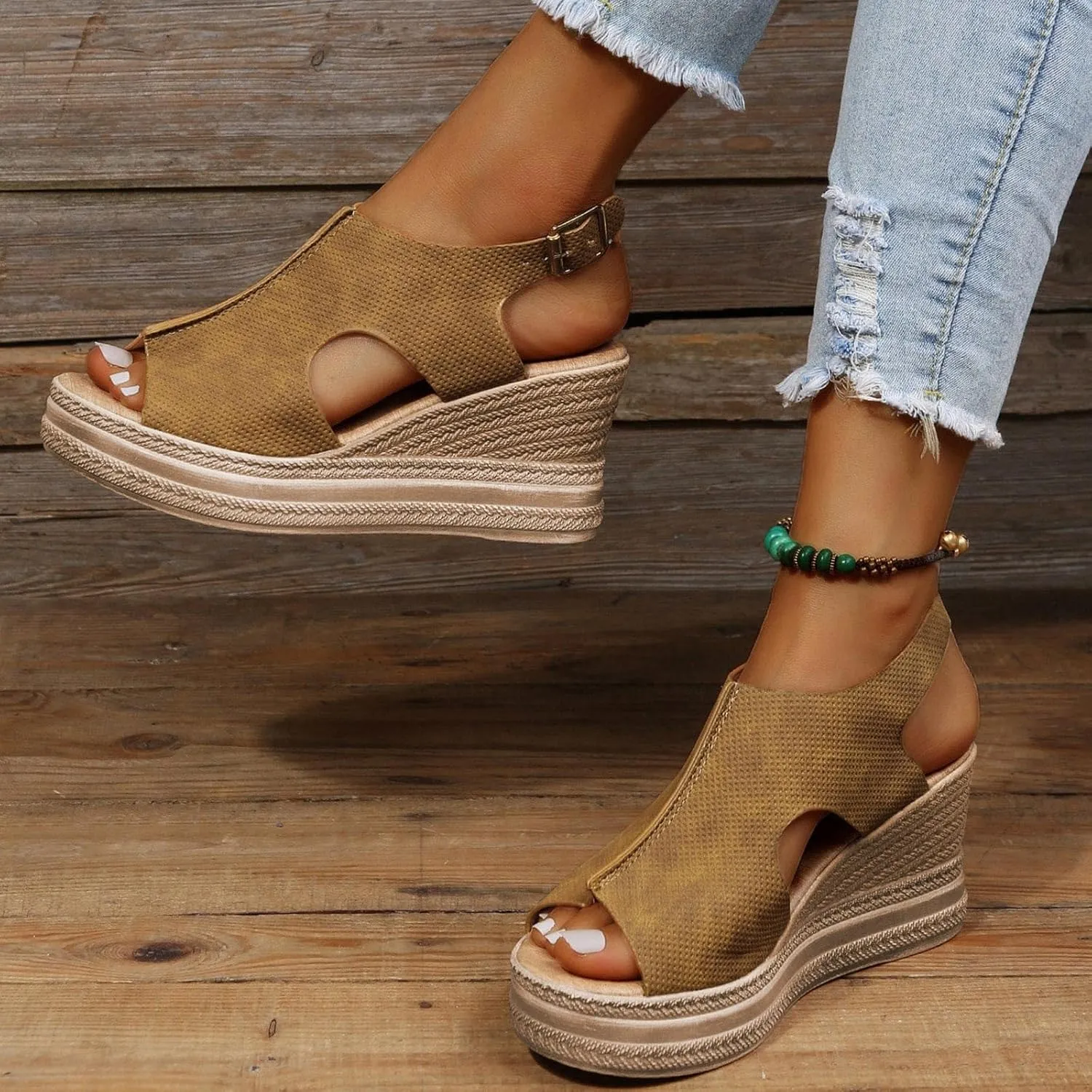 Platform Wedge Low Heels Sandals for Women 2025 Summer Casual Open Toe Orthopedic Thick Sole Lightweight Sandals Wide Width Walking Dress Shoes for Party Casual Beach Vacation