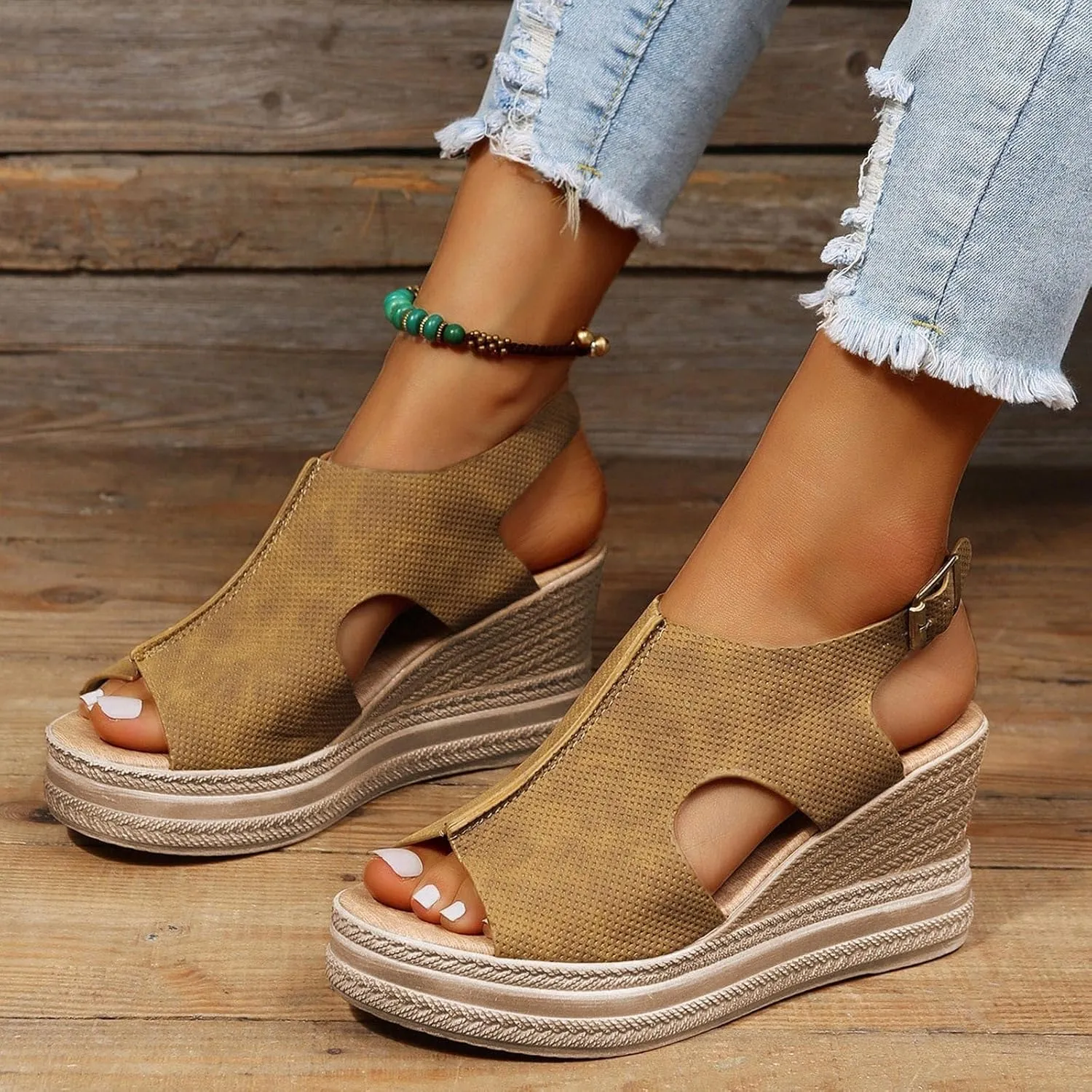 Platform Wedge Low Heels Sandals for Women 2025 Summer Casual Open Toe Orthopedic Thick Sole Lightweight Sandals Wide Width Walking Dress Shoes for Party Casual Beach Vacation