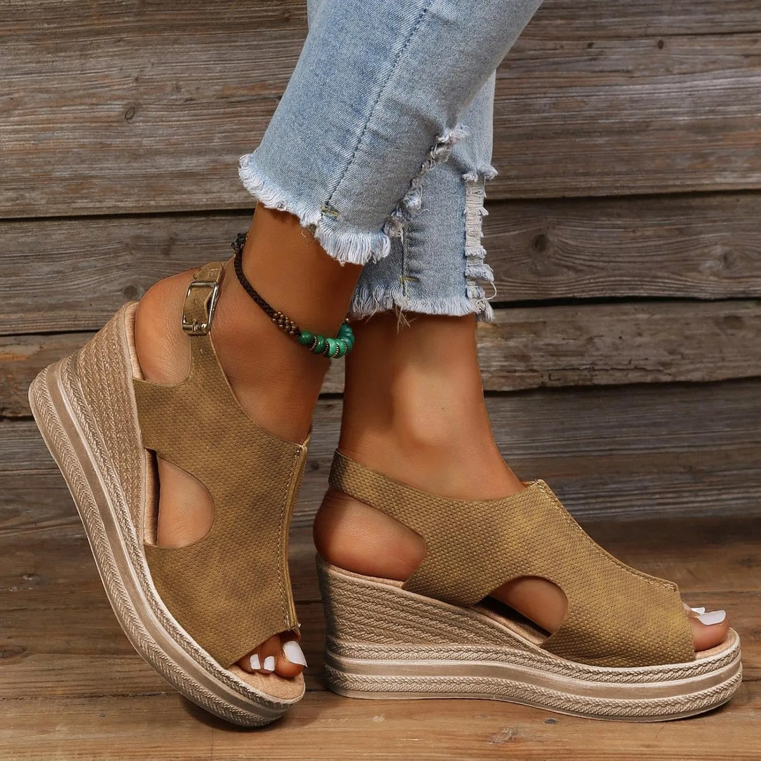 Platform Wedge Low Heels Sandals for Women 2025 Summer Casual Open Toe Orthopedic Thick Sole Lightweight Sandals Wide Width Walking Dress Shoes for Party Casual Beach Vacation
