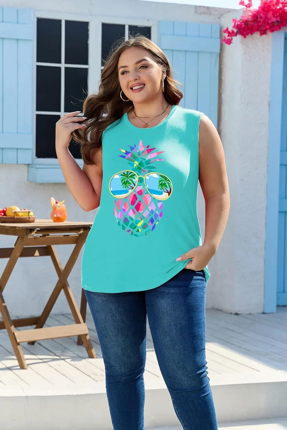 Plus Size Tops for Women Sleeveless Summer Tank Top Loose Fit Casual Tunics Shirts 1XL - 5XL