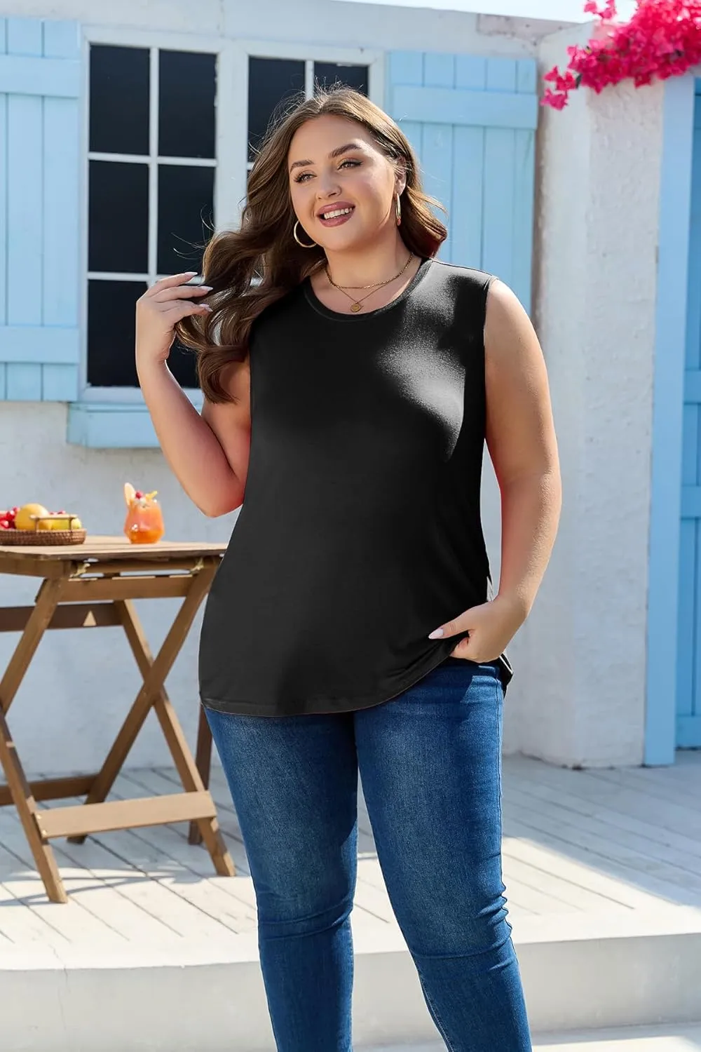 Plus Size Tops for Women Sleeveless Summer Tank Top Loose Fit Casual Tunics Shirts 1XL - 5XL