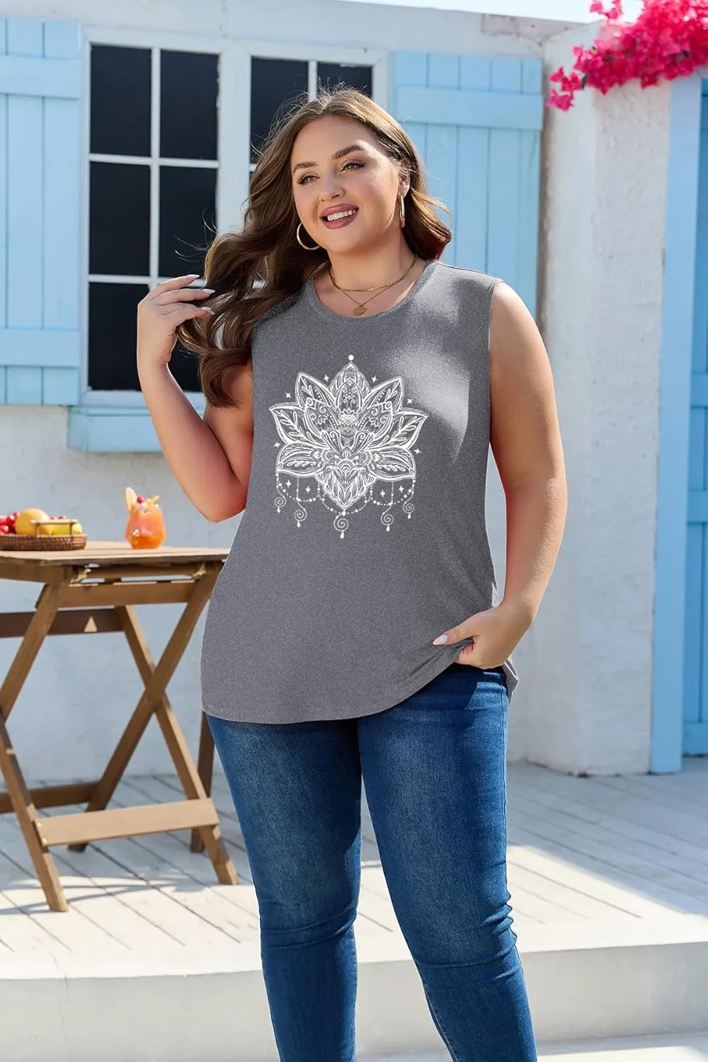 Plus Size Tops for Women Sleeveless Summer Tank Top Loose Fit Casual Tunics Shirts 1XL - 5XL
