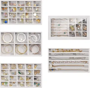 ProCase Jewelry Organizer Tray Jewelry Storage Box, Stackable Velvet Jewelry Drawer Organizer Inserts Earring Holder for Stud Earring Necklace Rings Bracelet -Grey, 5 Layers, Large