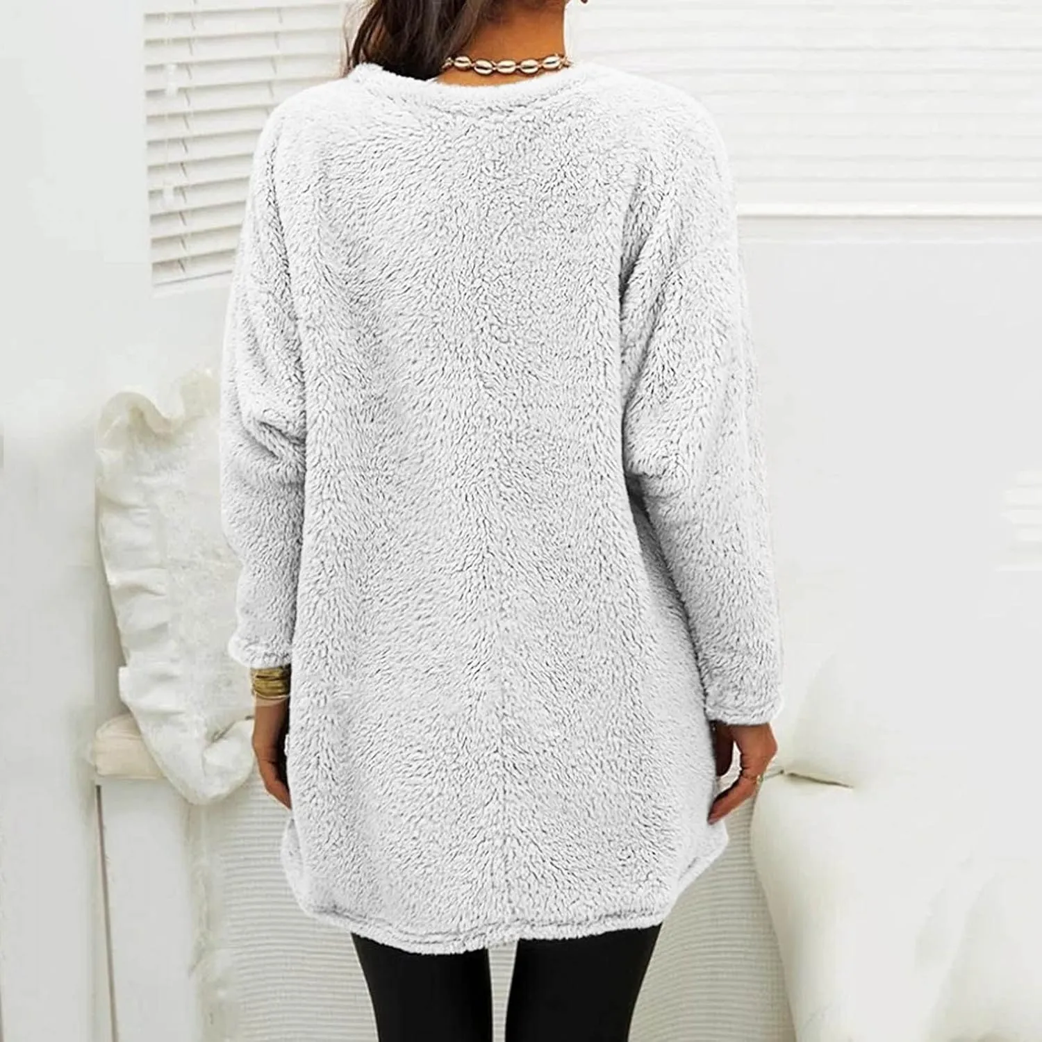Pullover Hoodie Winter Fleece Thermal Long Hoodie with Pockets Crew Neck Long Sleeve Solid Soft Oversized Sweatshirt