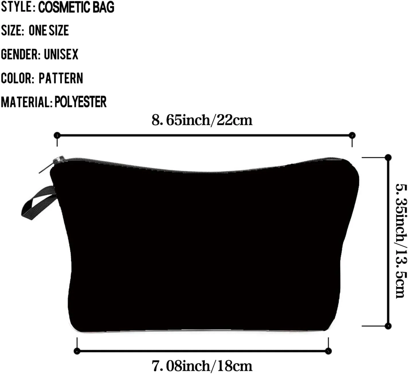 Pure Black Makeup Bag Solid Black Organizer Zipper Pouch Pure Color Cosmetic Bag DIY Present for Women
