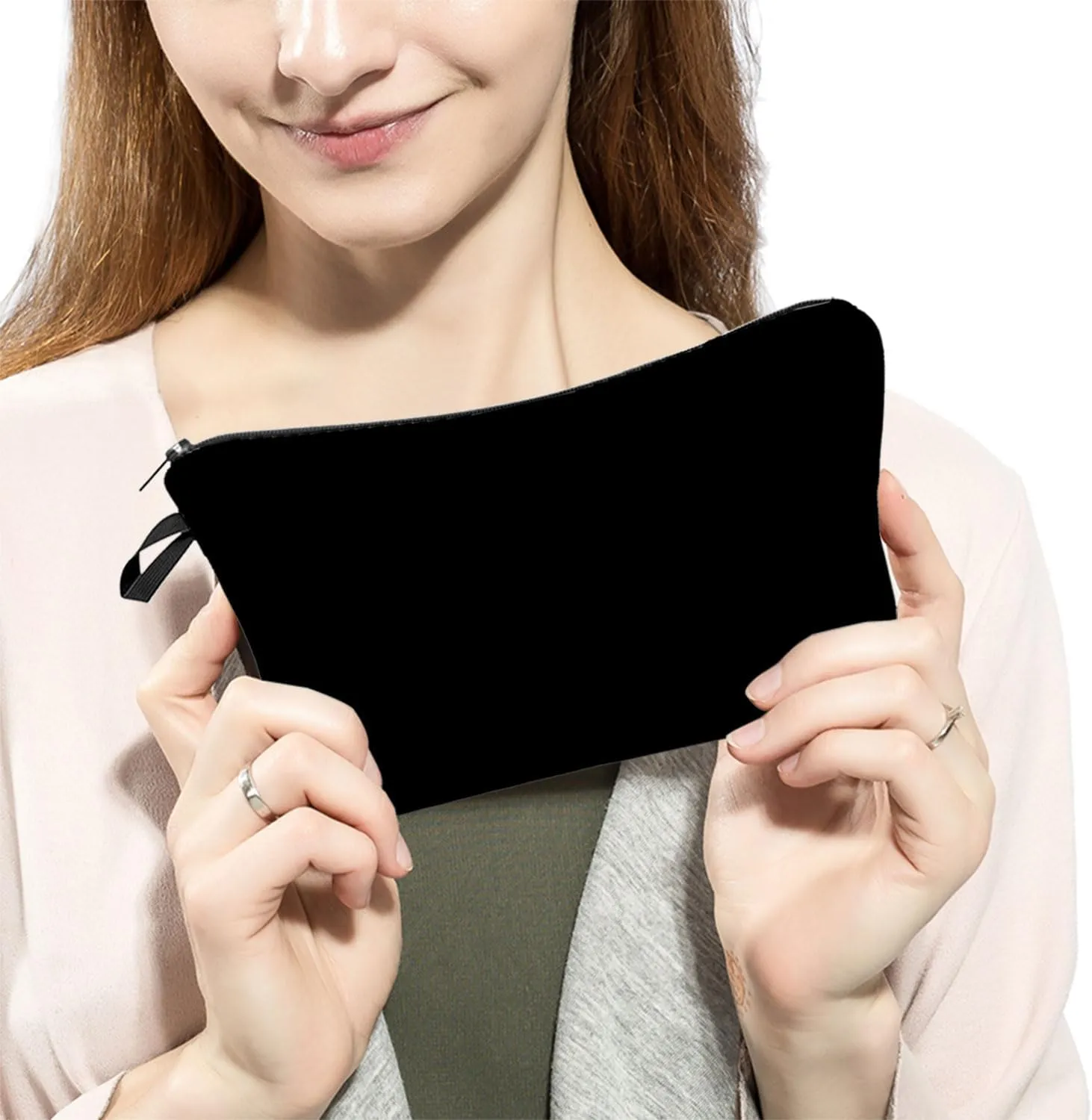 Pure Black Makeup Bag Solid Black Organizer Zipper Pouch Pure Color Cosmetic Bag DIY Present for Women