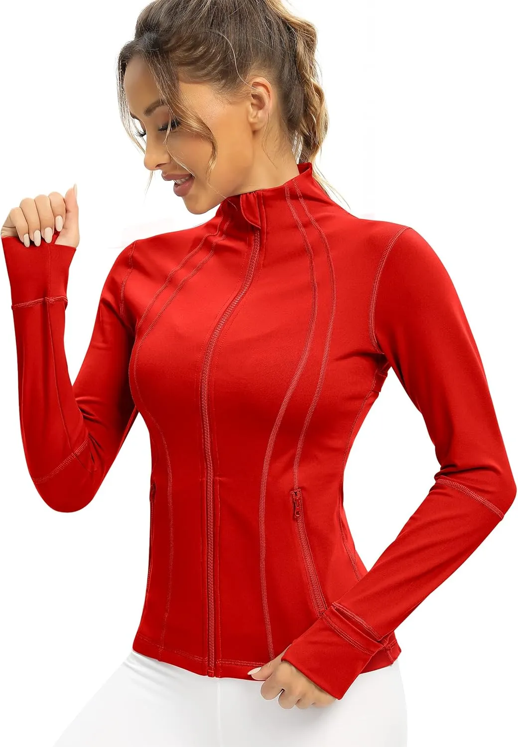 QUEENIEKE Women Athletic Jackets Cottony-Soft Full Zip Slim Fit Workout Running Jacket with Pockets 210503
