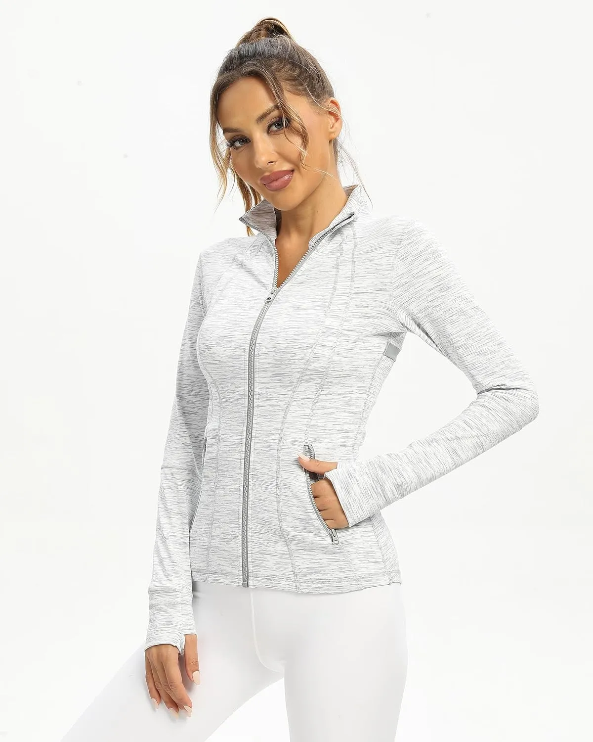 QUEENIEKE Women Athletic Jackets Cottony-Soft Full Zip Slim Fit Workout Running Jacket with Pockets 210503