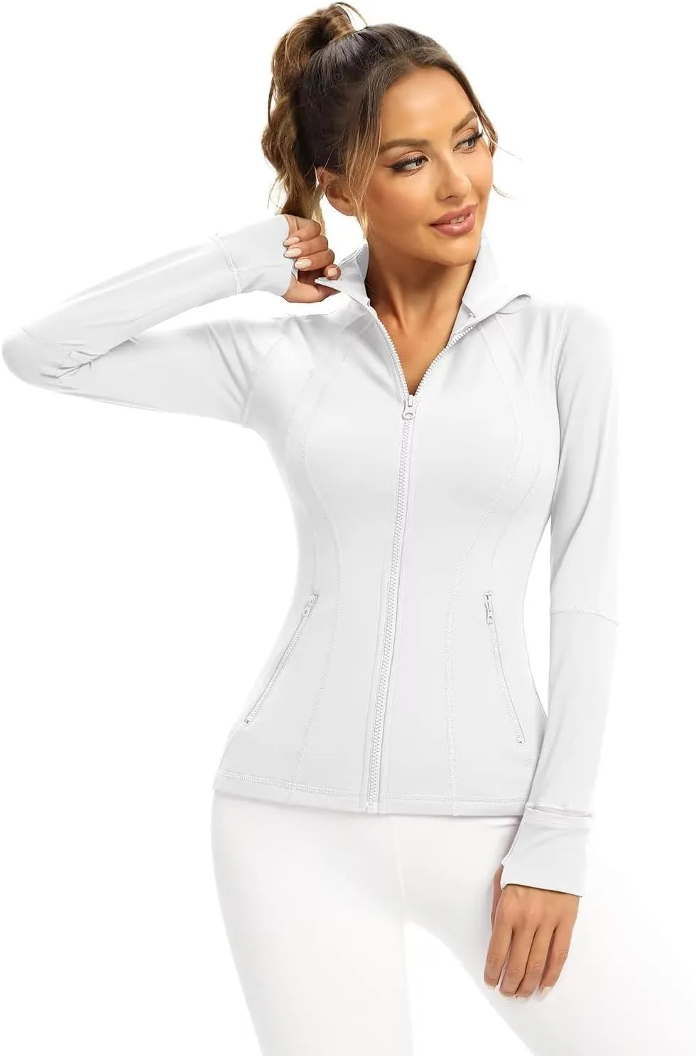 QUEENIEKE Women Athletic Jackets Cottony-Soft Full Zip Slim Fit Workout Running Jacket with Pockets 210503