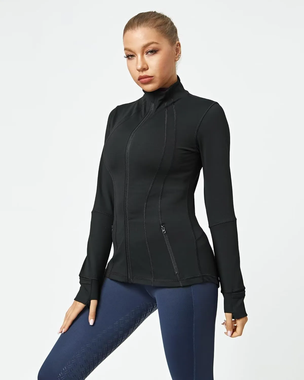 QUEENIEKE Women Athletic Jackets Cottony-Soft Full Zip Slim Fit Workout Running Jacket with Pockets 210503