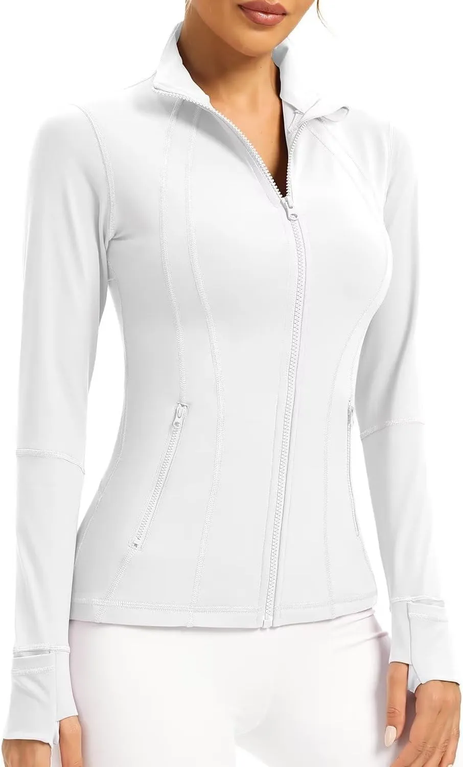 QUEENIEKE Women Athletic Jackets Cottony-Soft Full Zip Slim Fit Workout Running Jacket with Pockets 210503