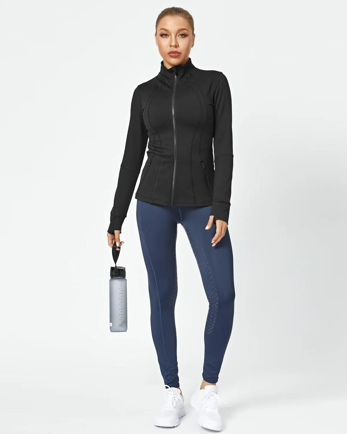 QUEENIEKE Women Athletic Jackets Cottony-Soft Full Zip Slim Fit Workout Running Jacket with Pockets 210503