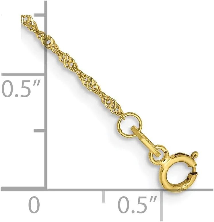 Real 10k Yellow Gold 1.10mm Singapore Chain Necklace