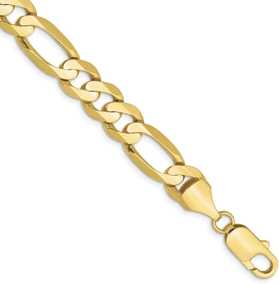 Real 10k Yellow Gold 8.75mm Light Concave Figaro Foot Chain Ankle Bracelet Anklet - with Secure Lobster Lock Clasp 9"