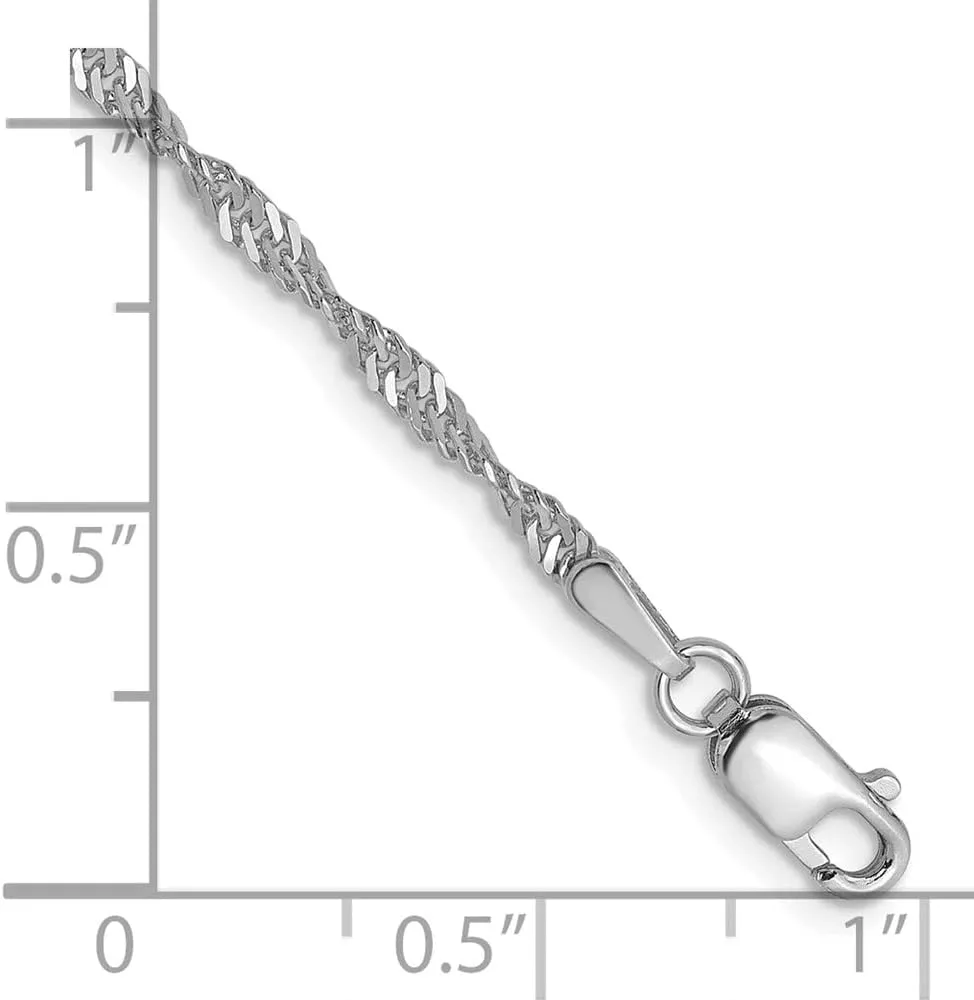 Real 14K White Gold 1.9mm Singapore Chain Necklace - with Secure Lobster Lock Clasp