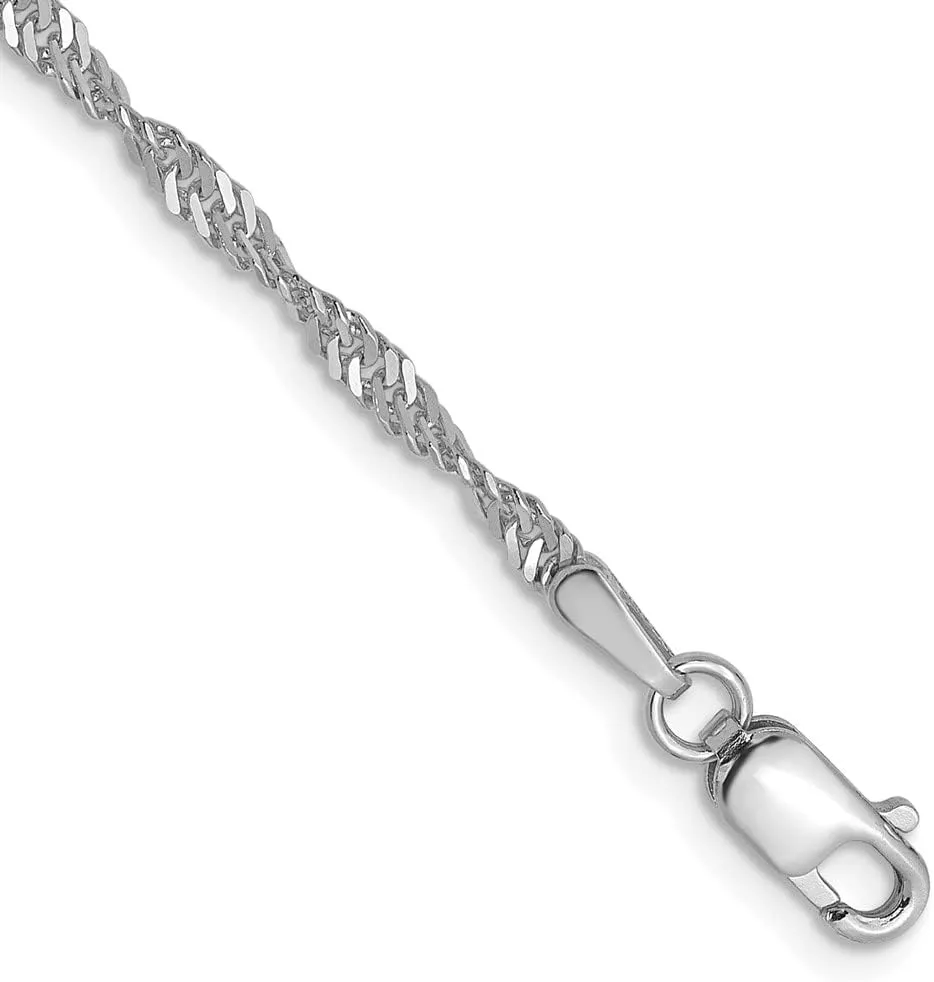 Real 14K White Gold 1.9mm Singapore Chain Necklace - with Secure Lobster Lock Clasp