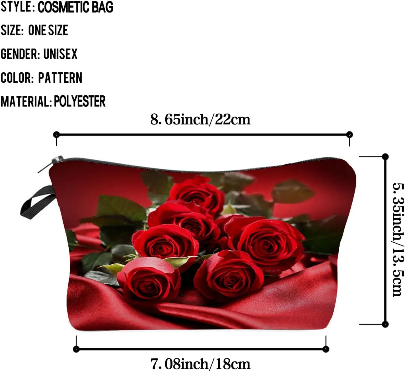 Red Rose Floral Makeup Bag Cute Small Makeup Organizer Bag Travel Toiletry Zipper Pouch Birthday Christmas Valentine Gift Floral Rose Makeup Bag for Women Friends