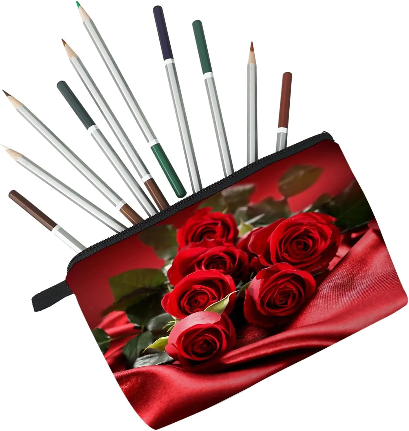 Red Rose Floral Makeup Bag Cute Small Makeup Organizer Bag Travel Toiletry Zipper Pouch Birthday Christmas Valentine Gift Floral Rose Makeup Bag for Women Friends