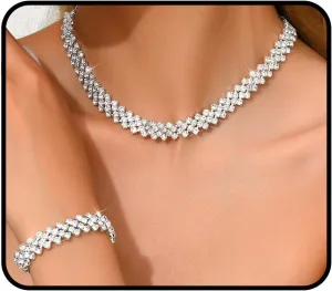 Rhinestone Choker Necklaces for Women Silver Diamond Choker and Earring Prom Jewelry Set for Women Sliver choker Necklace Bridal Jewelry for Wedding Prom jewelry Gift