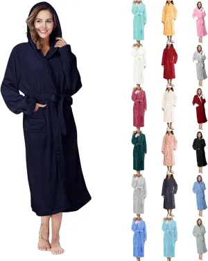 Robes For Women With Hood Long Terry Cloth Warm Bathrobe Plush Soft Lounge Kimono Lightweight Nightgown Sleepwear
