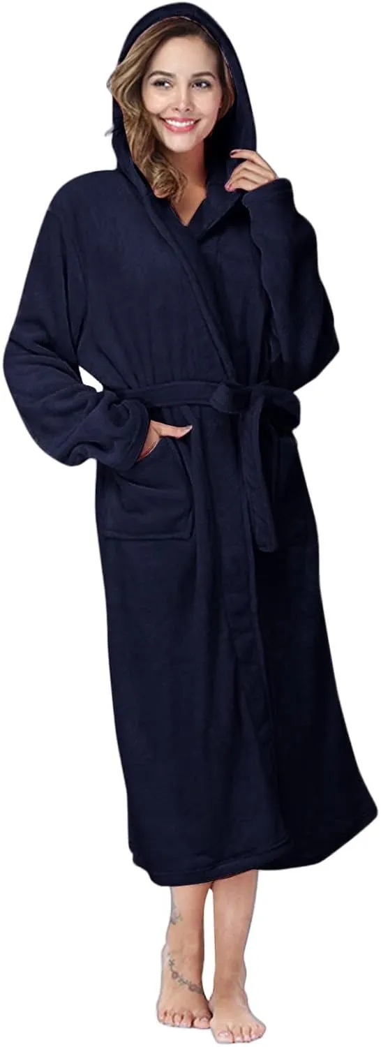 Robes For Women With Hood Long Terry Cloth Warm Bathrobe Plush Soft Lounge Kimono Lightweight Nightgown Sleepwear