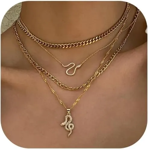 Roe Dolph Stocking Stuffers Holiday Outfits for Women 2024 Gold Layered Necklace Snake Pendant Necklace Chunky Chain Necklaces Silver Snake Necklace Jewelry Gift for Women