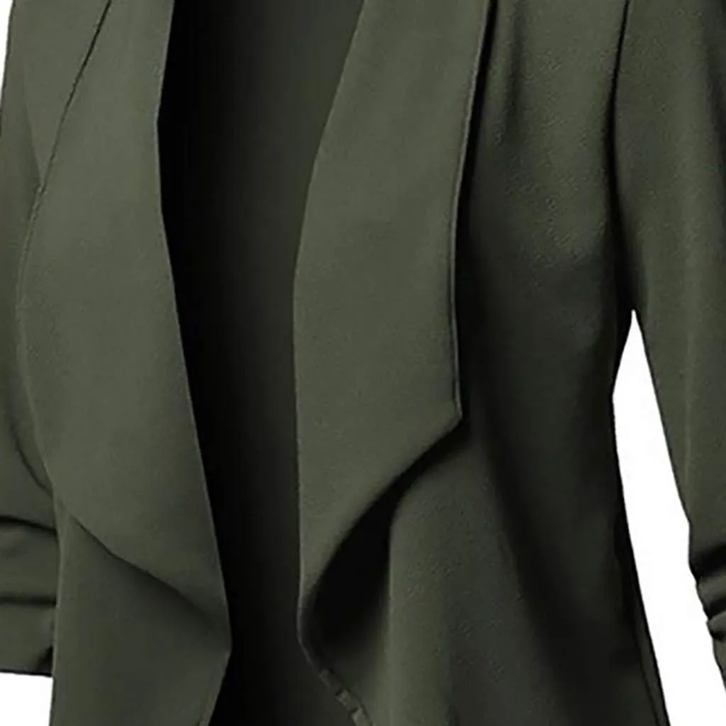 Ruched 3/4 Sleeve Open Front Draped Blazers Business Casual Basic Work Jackets for Womens Clothes with Plus Size